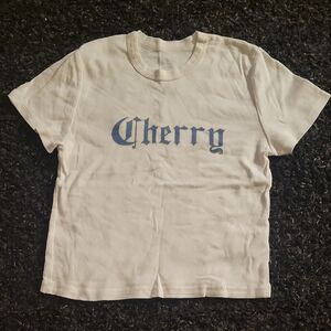Cherry LA White Crop Top with Blue Print